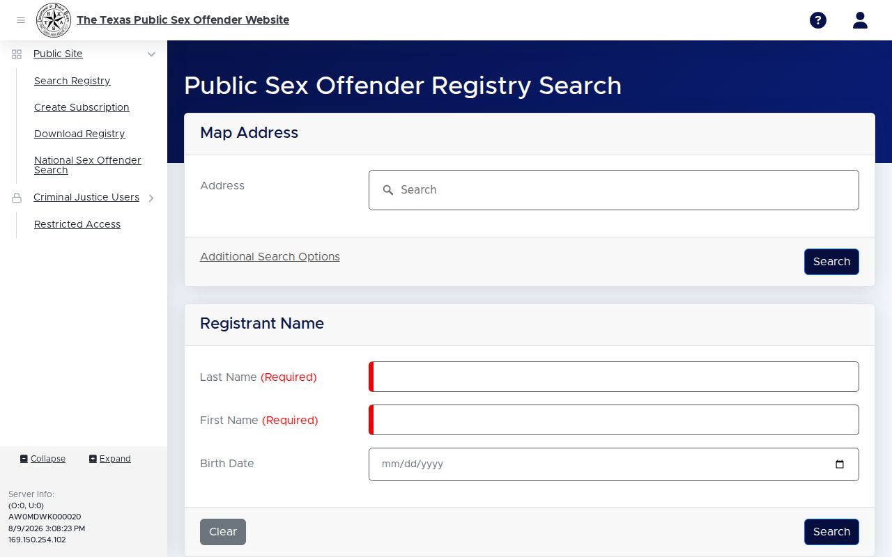 Rains County sex offender registry name and location search fields