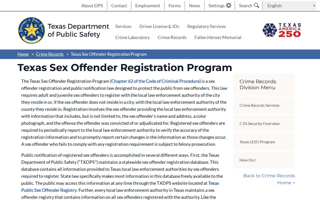 Texas registration program information for Rains County sex offender records