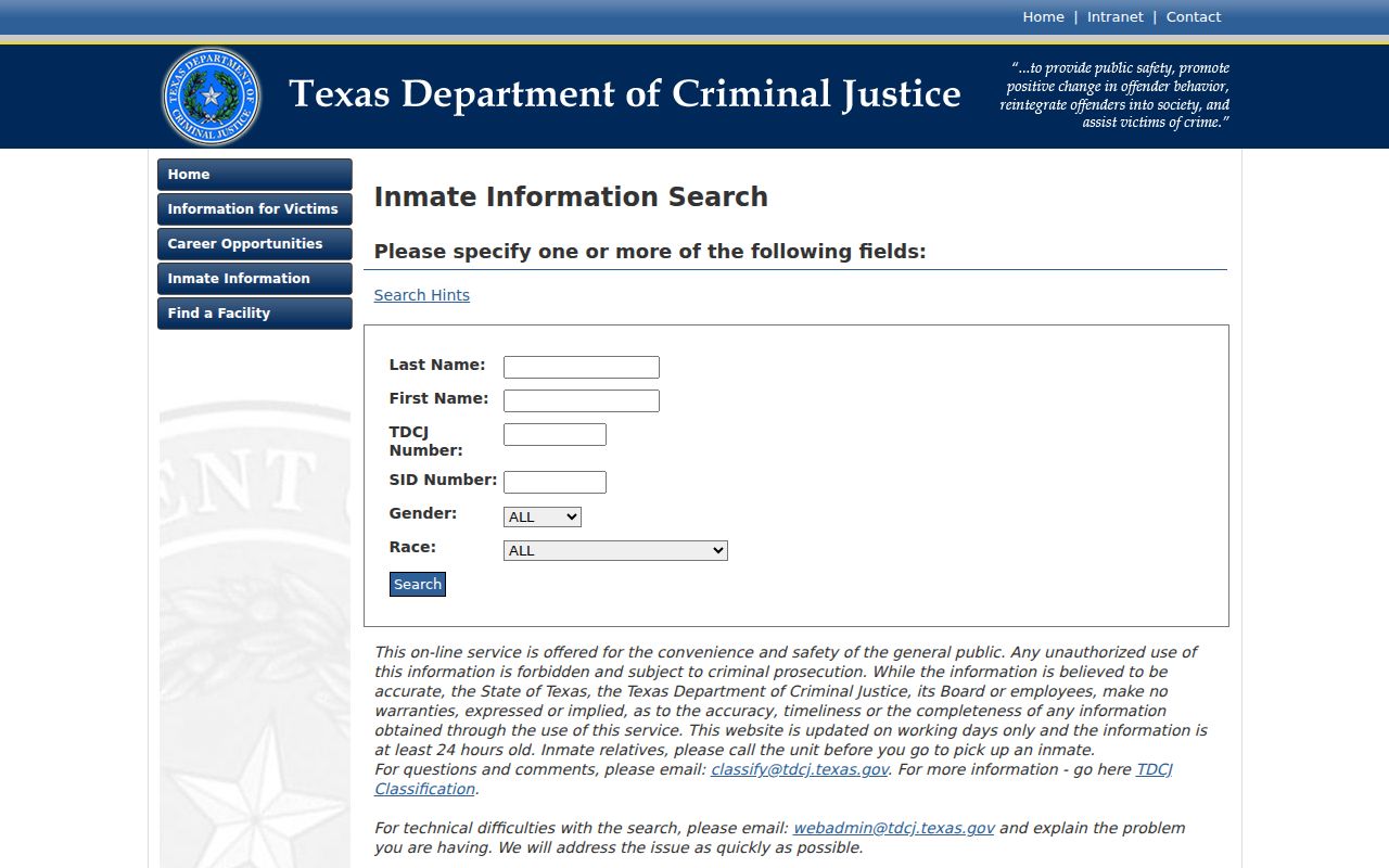 Rains County criminal history TDCJ inmate information search