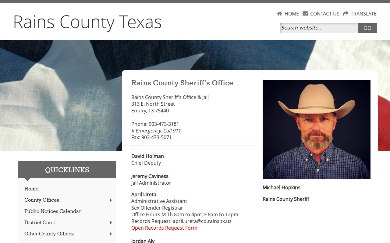 Rains County criminal history sheriff jail and records contacts